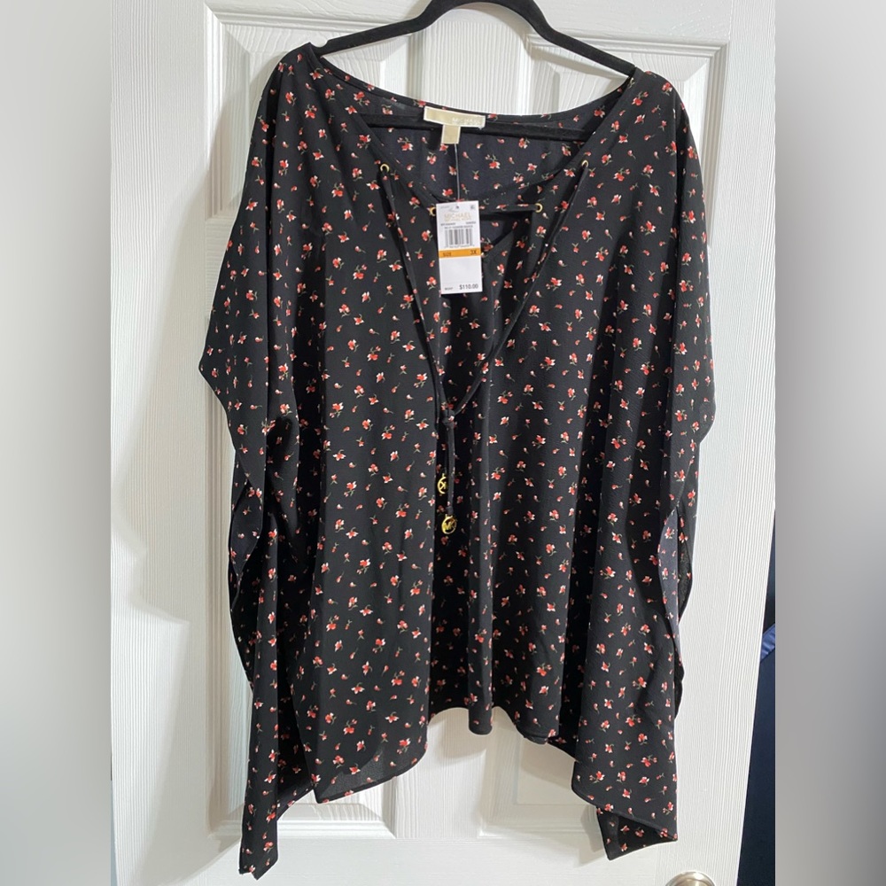 Michael Kors NWT Floral-Print Handkerchief-Hem Top, Sangria woman’s plus size 3X